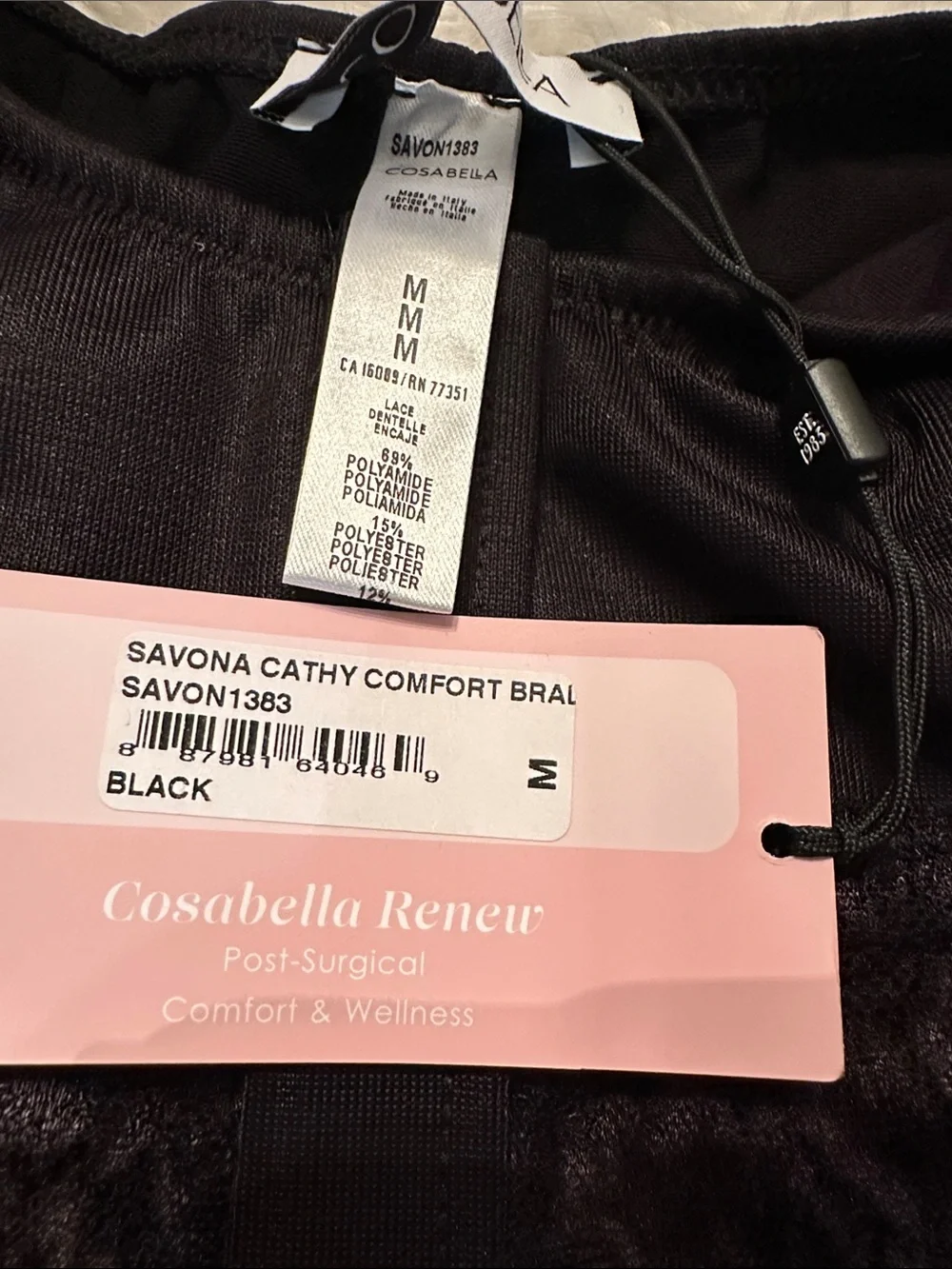 Cosabella Renew Post Surgical Comfort Savona Cathy Black Bralette Size Medium